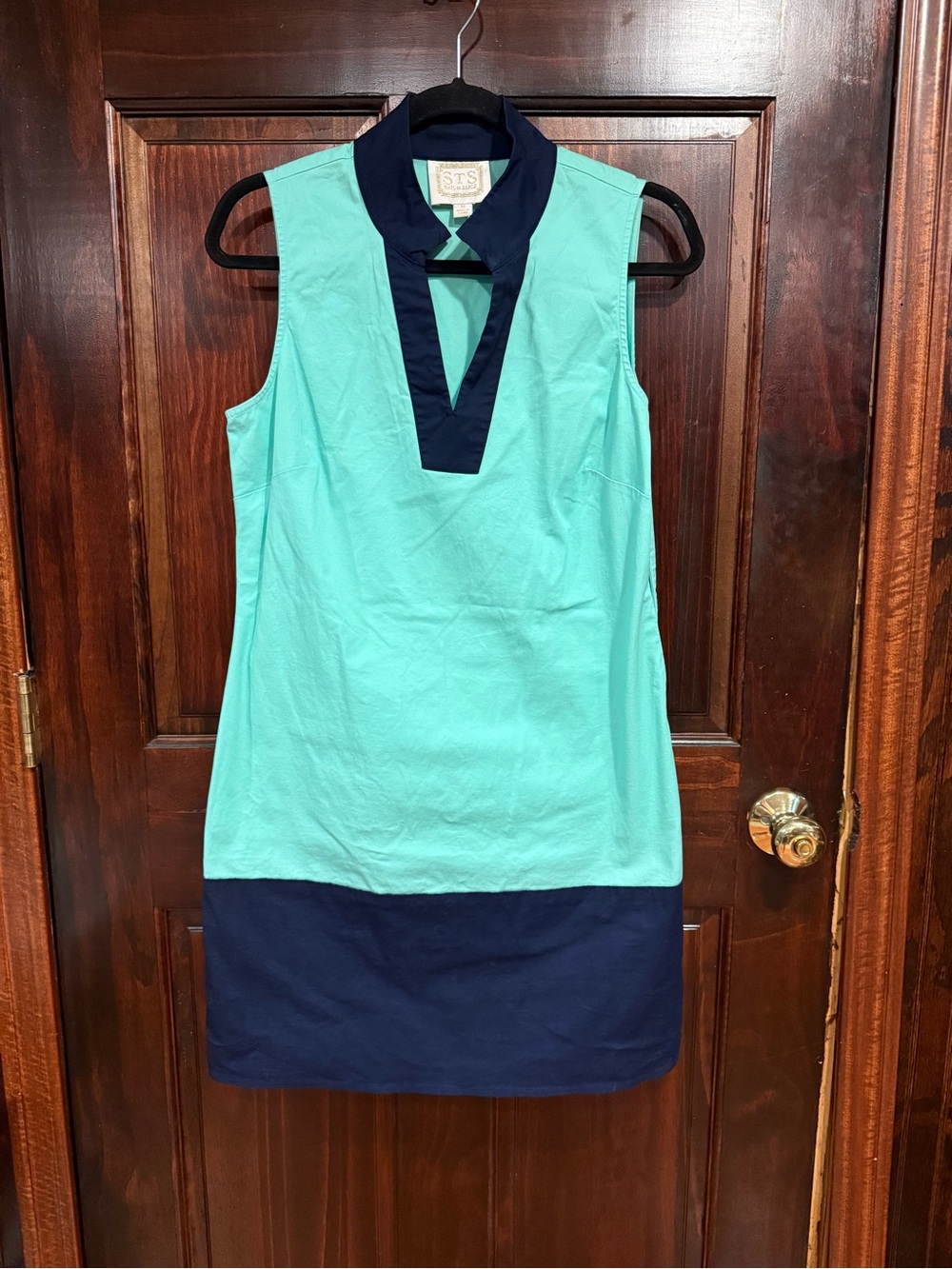 Sail to Sable Aqua Shift Dress with Navy Trim